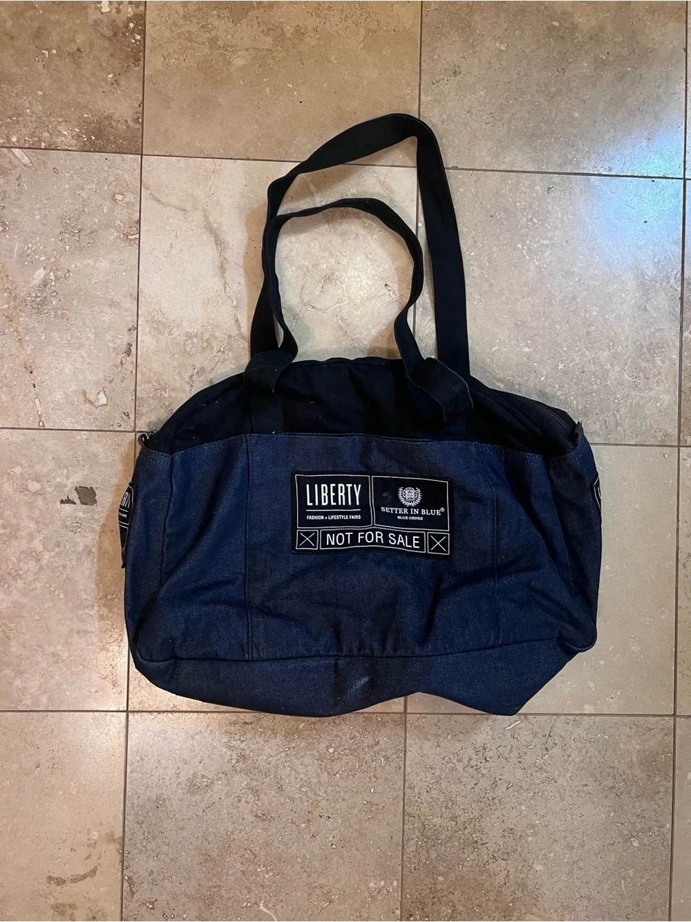 liberty Navy Canvas Duffel Bag with Black Straps